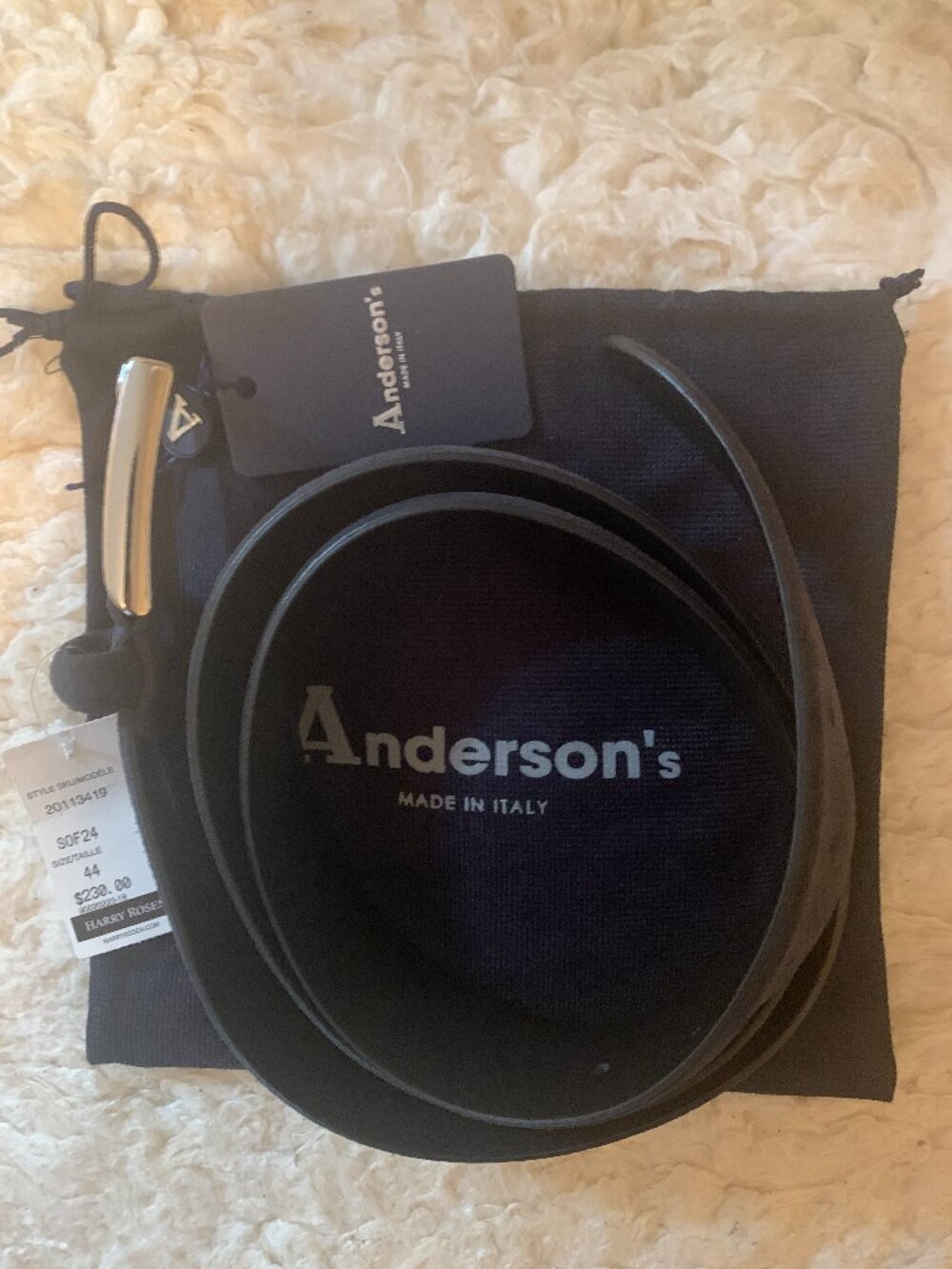 Mens Belt Anderson Made in Italy XXL Size 44 Dark Blue Belt with Storage Valise
